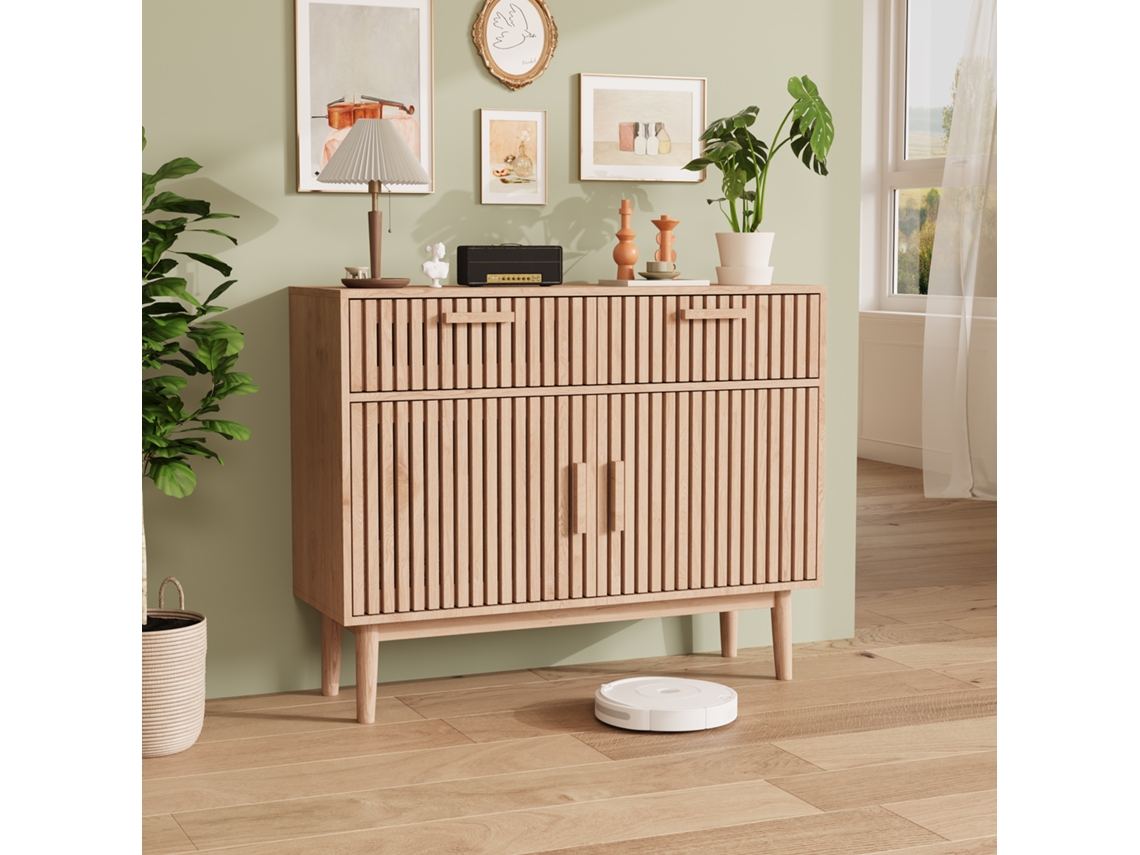 Mueble de Cocina, 100x35x80cm, Aparador con 2 Cajones y 2 Puertas, Cómoda para Cocina, Salón, Color Madera Natural Rosahqnda