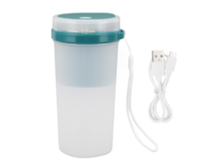 Licuadora eléctrica de 300 ml con carga USB, bloqueo de seguridad, 6 cuchillas en forma de hoja y pantalla azul impermeable para el hogar.