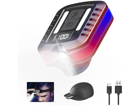 Luz Led para Casco BISBISOUS Yt-028 Pantalla Digital Clip Recargable 2 en 1 Negro