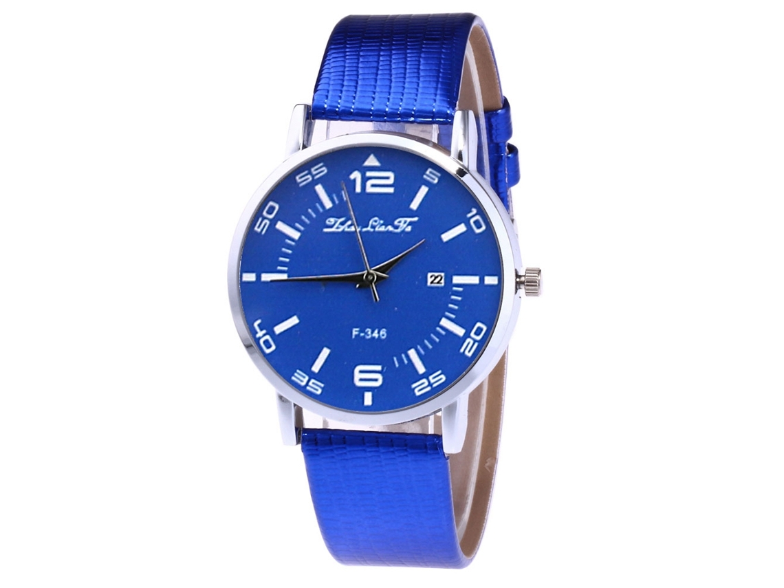 Reloj De Pulsera De Cuarzo Para Parejas Con Correa De Piel Sintética Y Esfera Azul Sencilla.