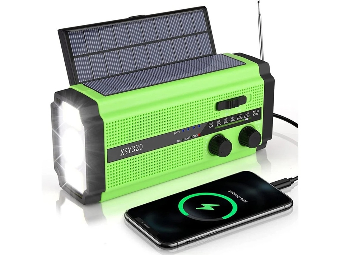 Generador de radio solar multifuncional BESTVITE de 5000 mAh con linterna (verde)