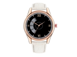Reloj De Pulsera Para Hombre De Cuero Casual Moda Dial Redondo Analógico De Cuarzo Negro Y Blanco