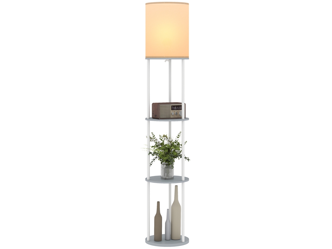 Candeeiro De Pé Com Prateleiras 3 Temperaturas De Cor Controlo Remoto E Casquilho E27 Ø29x158 Cm Cinzento