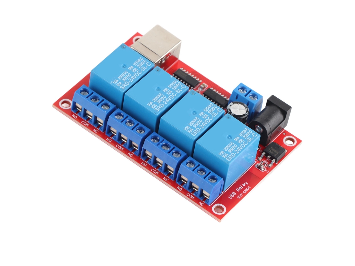 Módulo de relés de control PLC USB de 4 canales 2026horizon, placa de relés de 24 V CC con 3 modos de funcionamiento.