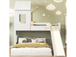 Litera 90x200cm140x200cm, Con Tobogán, Cama Casita, Cama Infantil, Con Reja Anticaídas, Con Ventana Y Techo, Color Blanco,