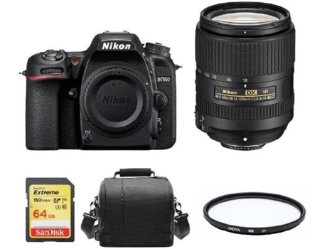 Kit Cámara Réflex NIKON D7500 + AF-S 18-300MM F3.5-6.3G ED VR DX + Tarjeta SD de 64GB + Funda de cámara + filtro HOYA UX UV 67mm