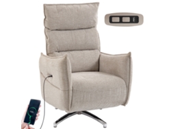 Sillón reclinable giratorio eléctrico color beige, tapizado en lino, con puerto USB.
