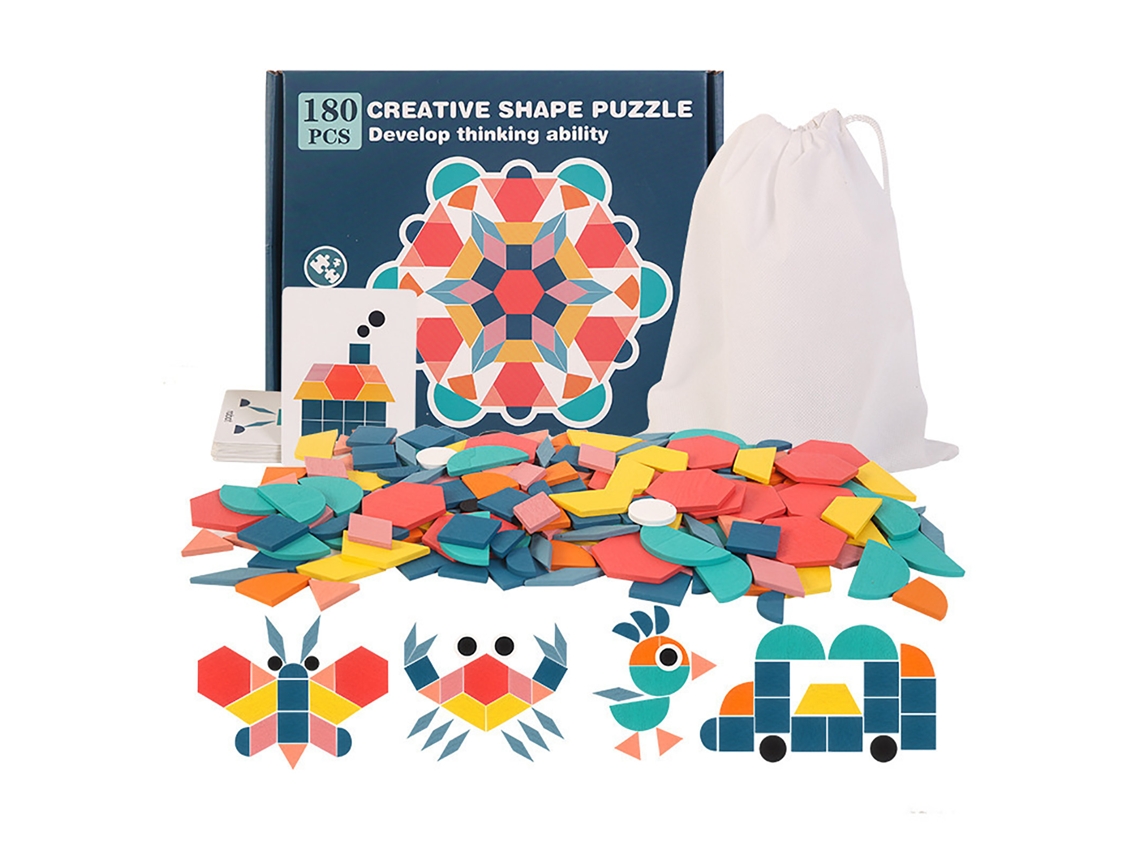 Blocos De Padrão De Madeira 180 Peças Formas Geométricas Brinquedo Educativo Para Crianças 3-6 Anos