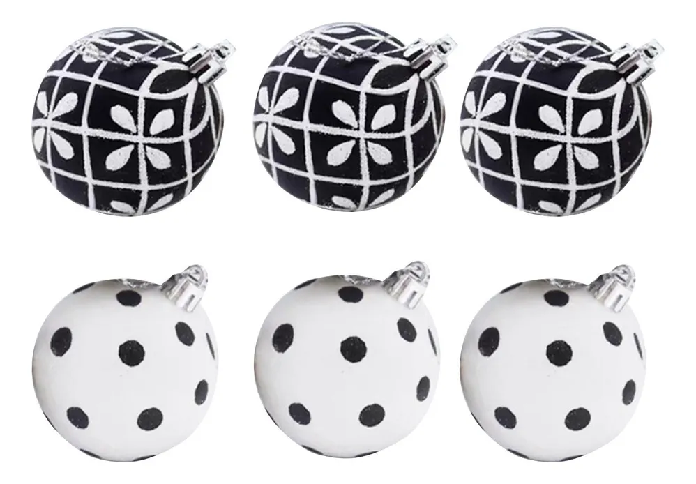 Nuevo juego de 6 bolas navideñas de PVC dibujadas a mano de Devayotoy