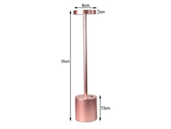Lámpara de mesa LED inalámbrica de metal, oro rosa, 35 cm, 6000 mAh, con sensor táctil, recargable por USB, ideal para oficina.