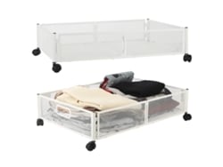 Lote de 2 cajas de almacenaje bajo la cama con ruedas, montaje sin herramientas, material metálico, color blanco, Btforus