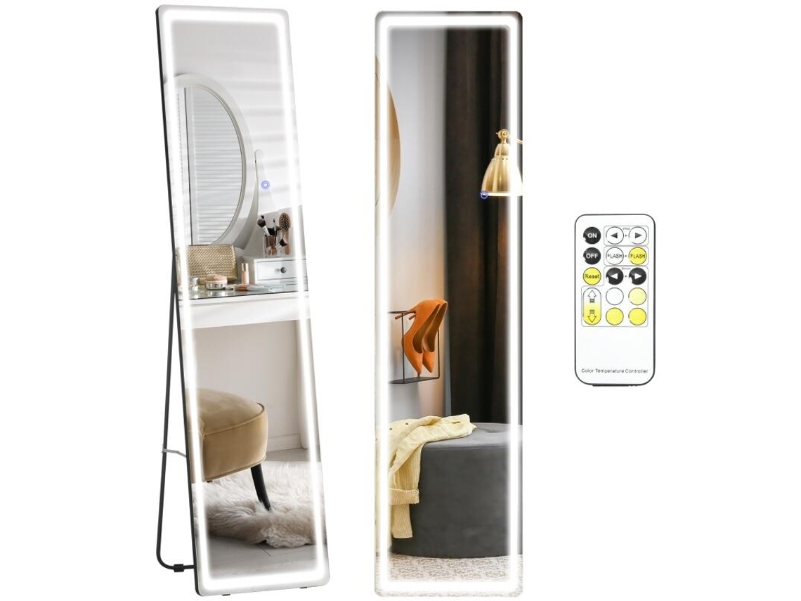 Espejo ajustable de cuerpo entero 40x37x157,5 cm, para suelo o pared, luz y color controlables, plateado BGA Store