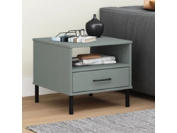 Mesa Cabeceira LOVELY HOME Mesinha com Pernas de Metal Pinho Maciço Oslo Cinzento