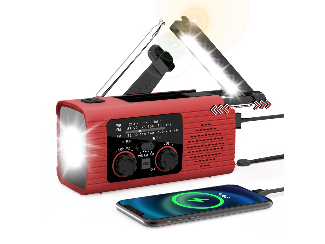 Rádio Emergência Digitallab Cargador Solar Con Manivela, 2000 Mah, Resistente Al Agua (rojo)