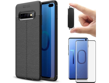 Carcasa, Protector y Soporte Samsung S10 Plus Rugged Leather Negro