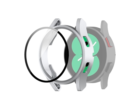 Funda protectora parcial para Samsung Galaxy Watch4 de 40 mm con película de vidrio templado (plateado)