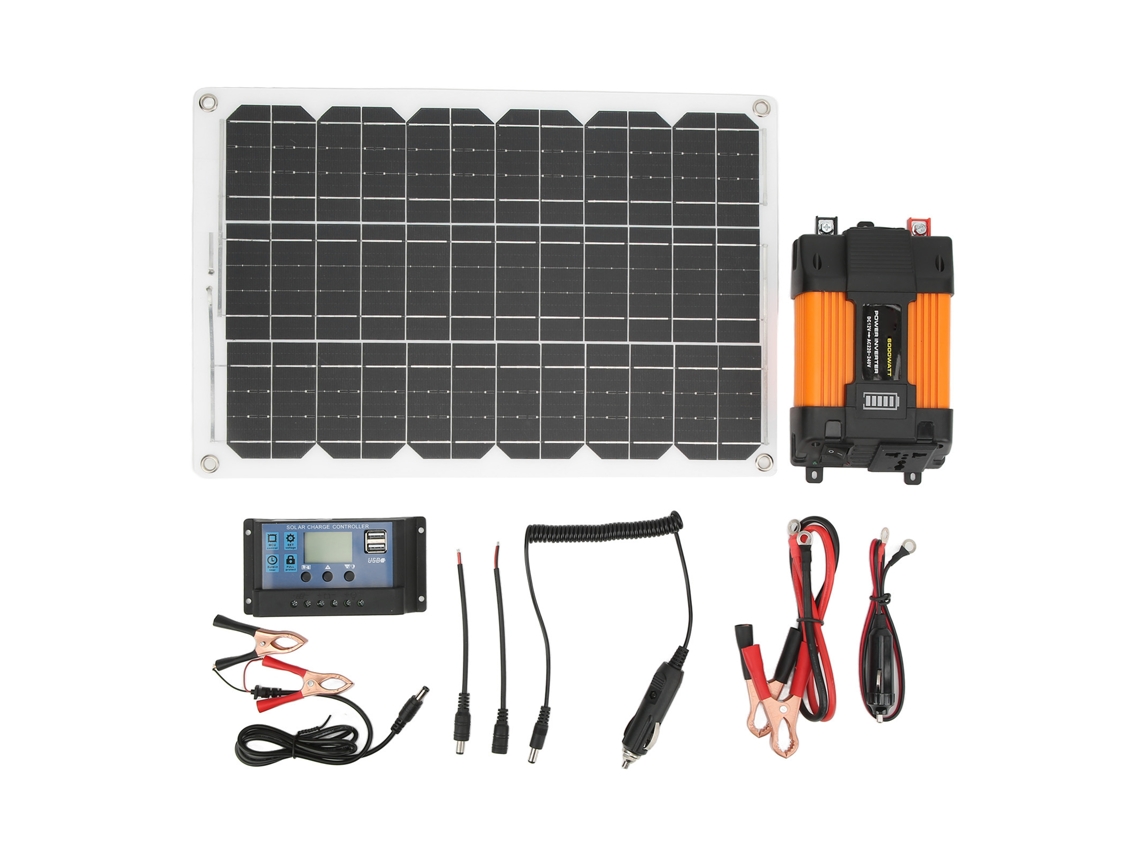Sistema solar portátil de 4000 W, inversor de potencia, controlador de carga, 30 A, 12 V, 24 V, kit de panel solar de 18 W.