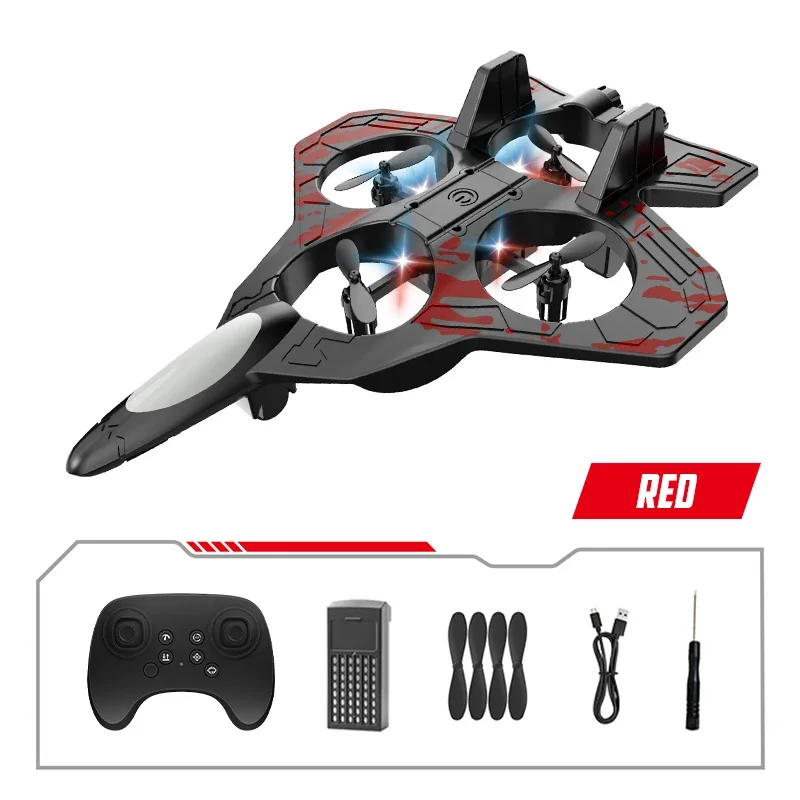 Avión acrobático teledirigido con luces, parada de emergencia y despegue con un solo botón. Un regalo ideal para niños. MDUG (rojo)