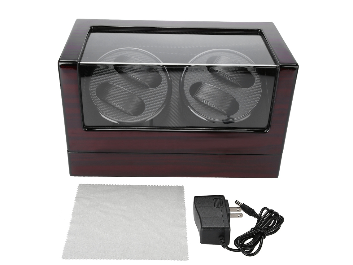 Caja giratoria automática para 4 relojes, estuche de exhibición, rojo/negro