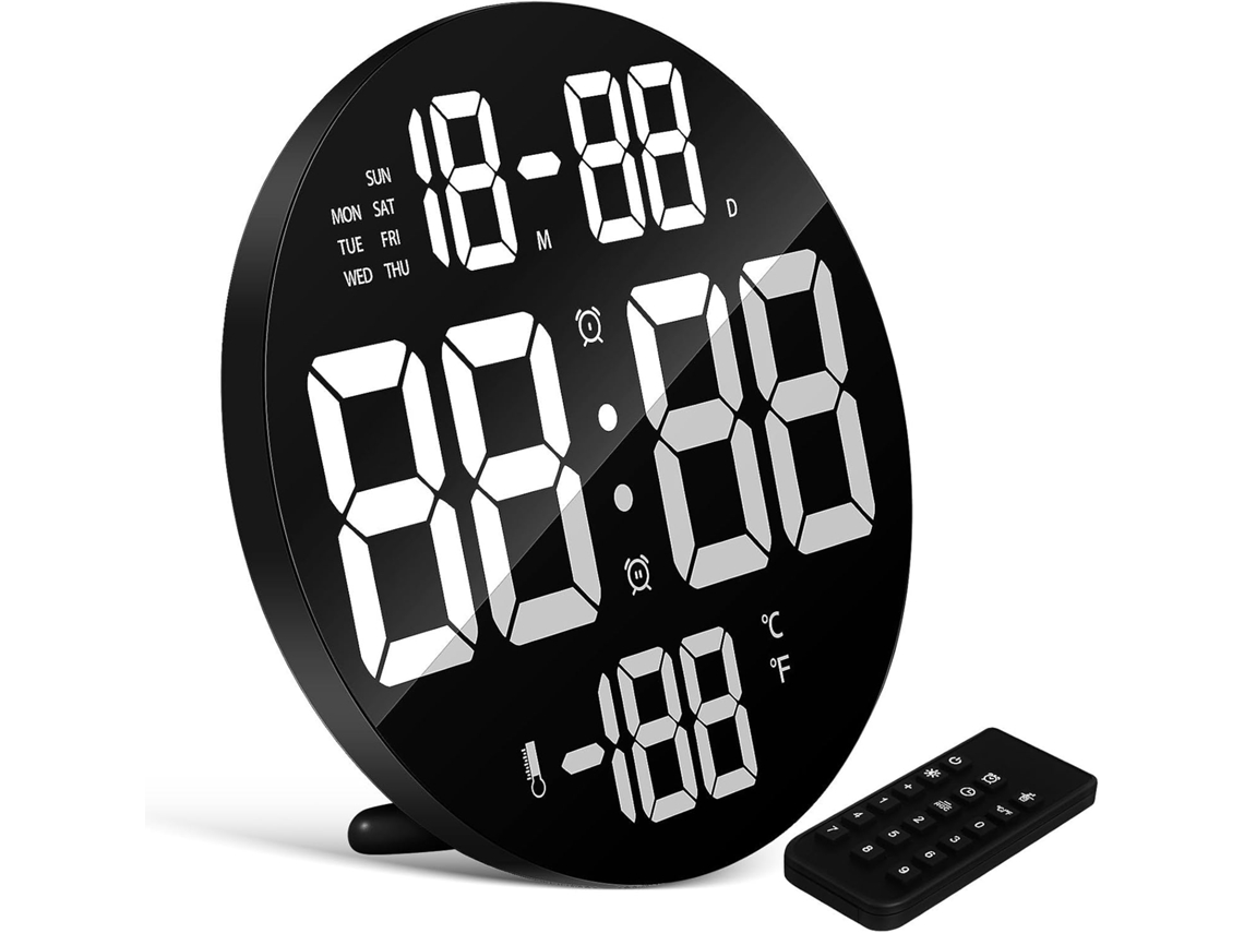 Reloj De Pared Digital Led De 23 Cm Con Mando A Distancia, Doble Uso, Para Montaje En Pared O Escritorio, Alarma Digital.