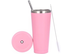 2026da-taza De Acero Inoxidable Con Vació, Tapa Hermética Y Pajita, 500ml, Color Rosa Gris Claro