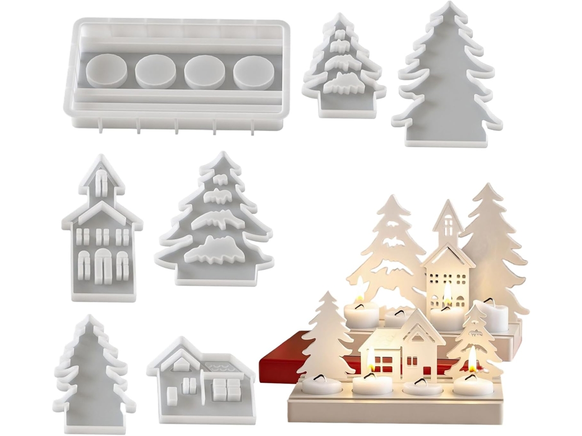 Molde de silicona para velas | Molde de yeso para casa de árbol de Navidad | Molde para resina epoxi | Molde Slowmoose