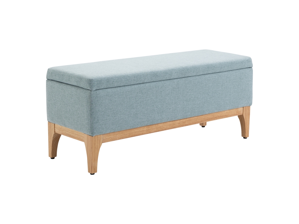 Banco de almacenamiento tapizado de estilo escandinavo, 110 cm, azul claro