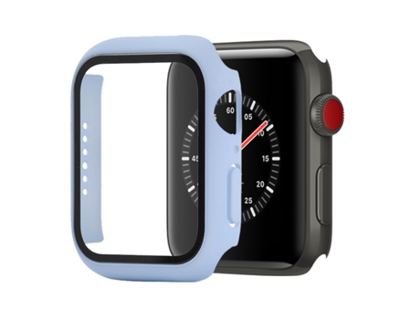 PC a prueba de golpes + funda protectora de vidrio templado con caja empaquetada para Apple Watch Series 3, 2 y 1 de 38 mm (azul marino helado)