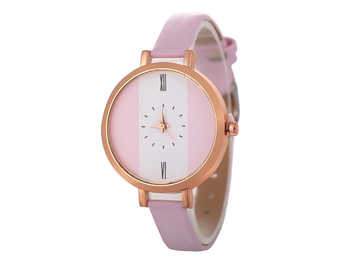 Reloj De Pulsera Coreano Para Mujer Con Correa De Cuero Y Cuarzo Rosa.