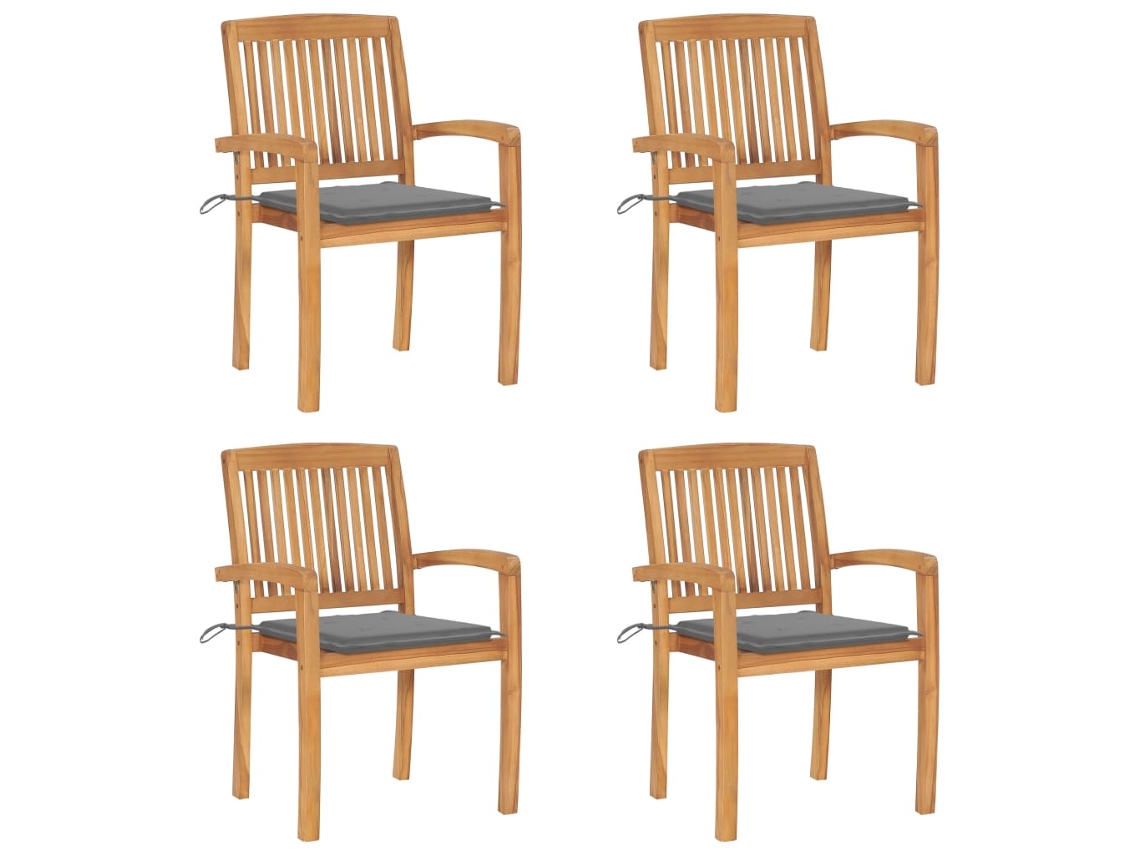 Sillas de jardín apilables de 4 piezas con cojines DKD Home Decor de teca maciza