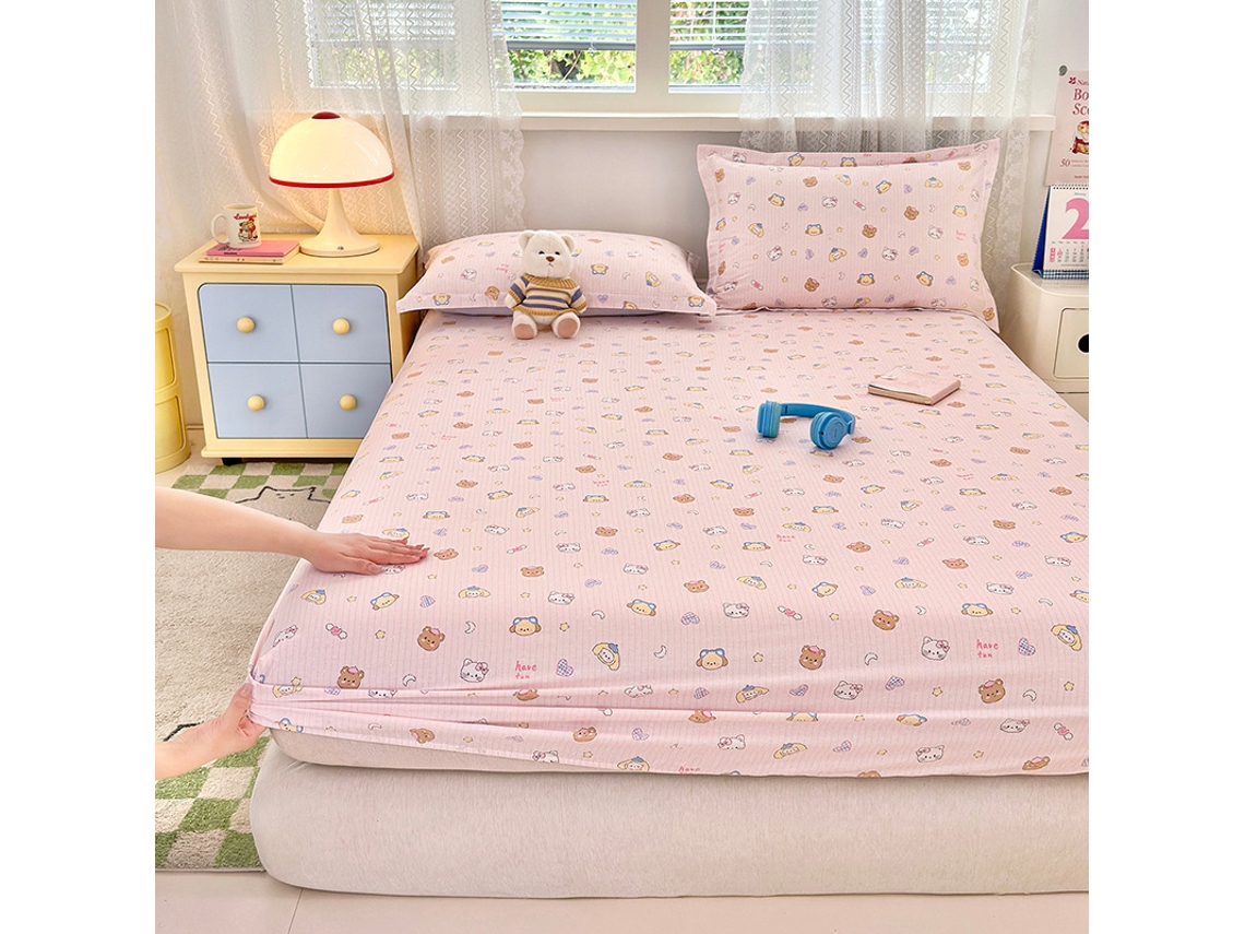 Funda De Colchón, Sábana Bajera Ajustable Estampada De Algodón Puro, Apta Para Habitación Infantil, Color Rosa, 120 X 200 Cm. Panoona