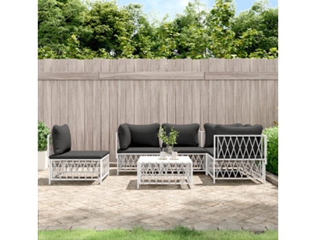 Conjunto 6 de muebles de jardín VIDAXL con cojines acero blanco