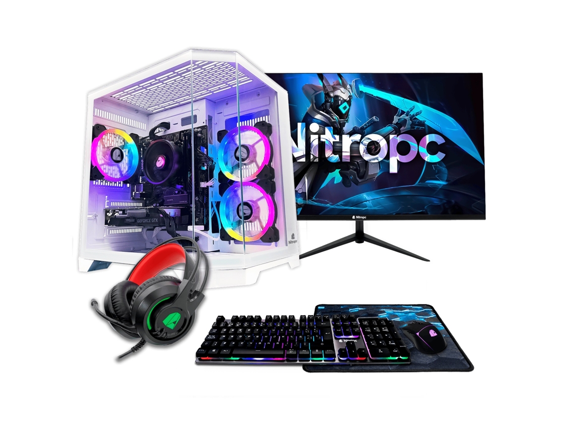 Ordenador Gaming Nitropc Pack Silver Blanco – AMD Ryzen 5 5500, RTX 3050 6GB, 16GB DDR4, 1TB M2, Win11 Pro, Accesorios + monitor 24" FHD 165Hz IPS