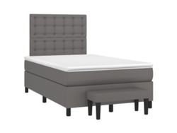 Cama Box Spring Con Colchón Cuero Sintético Gris 120x190 Cm