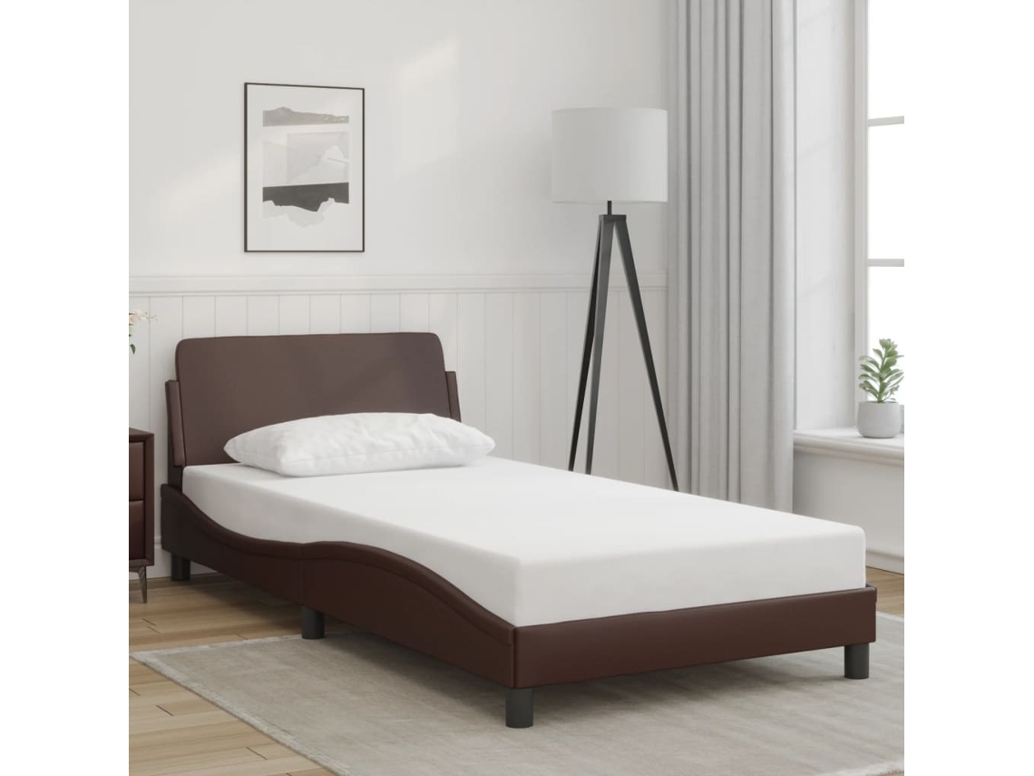 Estructura De Cama Sin Colchón Cuero Sintético Marrón 100x200cm