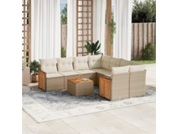 Conjunto de sofá de jardín de 9 piezas con cojines, mimbre sintético beige, Dkd Home Decor