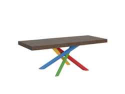 Mesa extensible Volantis Premium en nogal 200/460x90 cm, patas multicolor, 4 unidades, Itamoby