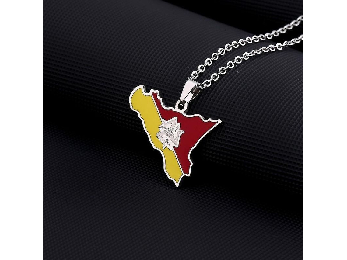 2026-collar Colgante Con Bandera Regional De Sicilia Italia En Acero Inoxidable Oro Plata Regalo 50 Cm Color Plateado