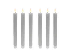 Velas Led Relaxdays, Set De 6, Hxd: 25 X 2 Cm, Llama Parpadeante, Cera Real, Con Ranuras, Sin Llama, Gris Claro