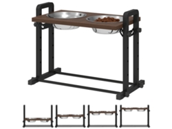 Soporte Para Comederos De Perro Con 4 Cuencos De Altura Regulable, 2 Cuencos De Acero Inoxidable De 1,2 L, 3 Ángulos Ajustables, Color Marrón.