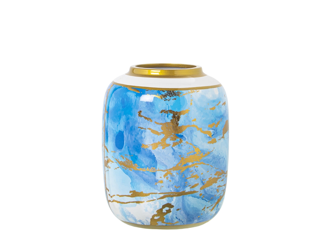 Jarrón ALEXANDRA HOUSE LIVING Azul Blanco Dorado Cerámica 18 x 18 x 23 cm