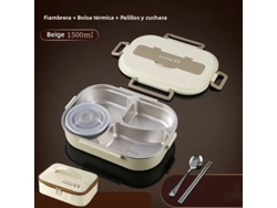 Fiambrera Térmica De Acero Inoxidable 304 Con Divisor, Color Beige, 1500 Ml, Apta Para Microondas Y A Prueba De Fugas.