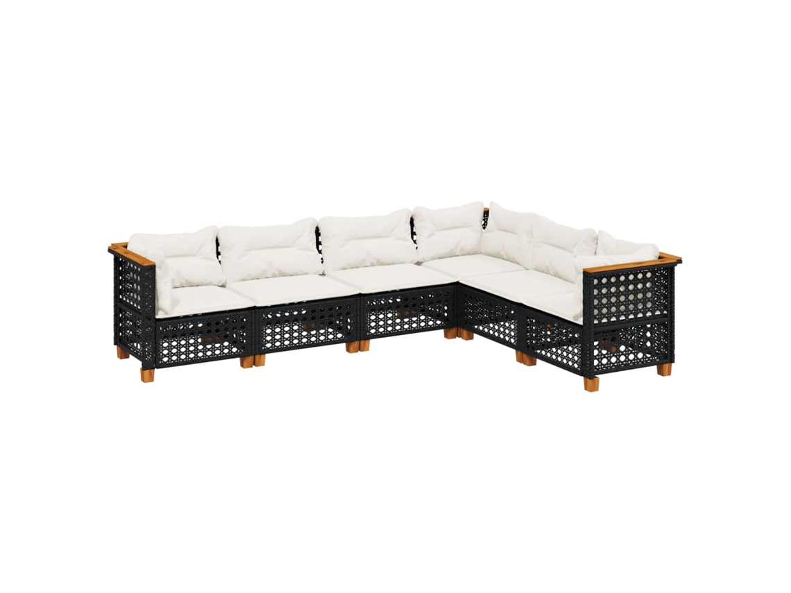 Maison Exclusive - Conjunto de sofá de jardín de 6 piezas con cojines de mimbre, color negro
