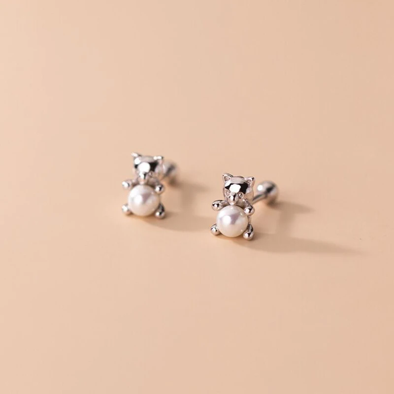 Pendientes De Perlas Con Forma De Osito (plateados), Sencillos Y Románticos.