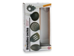 Set 5 Utensilios Cocina Madera Y Acero Inox.