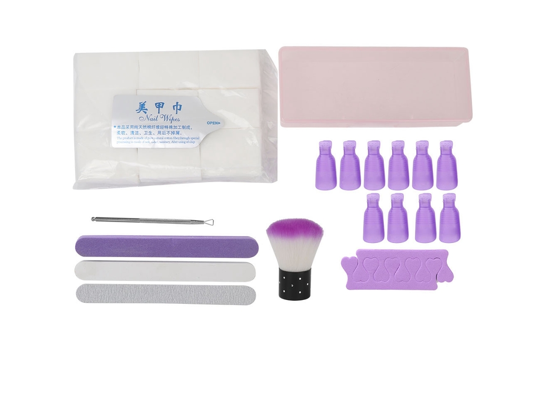 Kit De Remoção De Esmalte De Unhas Com Separador, Lixa, Pincel Para Poeira, Algodão E Estojo Rosa