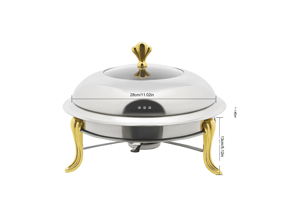 Chafing Dish redondo, acero inoxidable, diámetro interior de 28 cm, capacidad de 3 L, color plateado