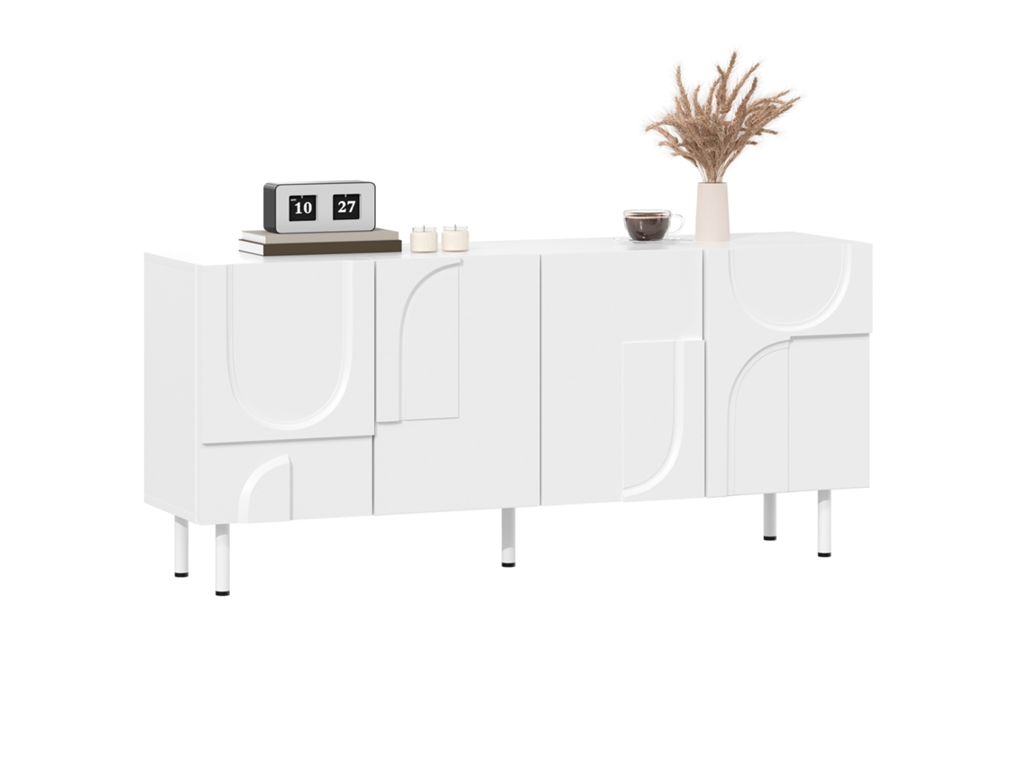 Aparador de Comedor 160x40x93 cm Diseño Geométrico, Múltiples Opciones de Almacenamiento, Muebles Blancos Modernos