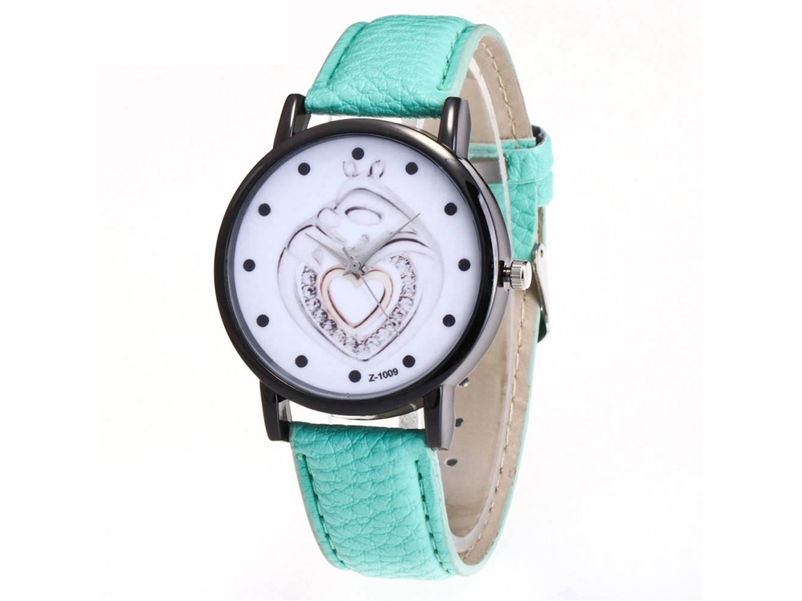 Pulsera Zhoulianfa Para Mujer Con Colgante De Corazón, Piel Sintética, Reloj De Cuarzo Informal, Estilo Menta.