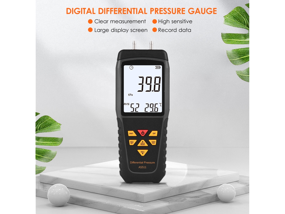 Manómetro Diferencial Digital As511 -39,98~39,98 Kpa Con Pantalla Lcd, Medición De Presión De Aire/gas, 12 Unidades, Almacenamiento De Datos.